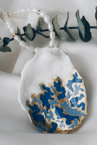 Blue oyster shell pearl necklace