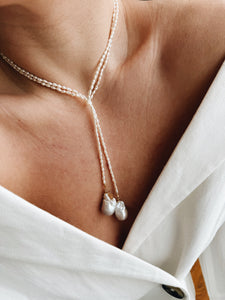 Long rice baroque pearl necklace