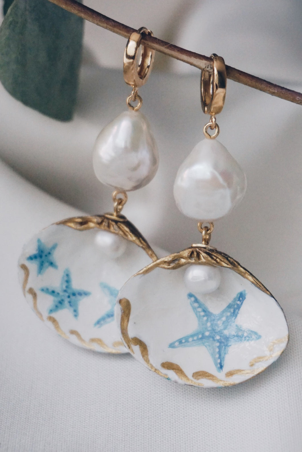 White starfish seashell earrings