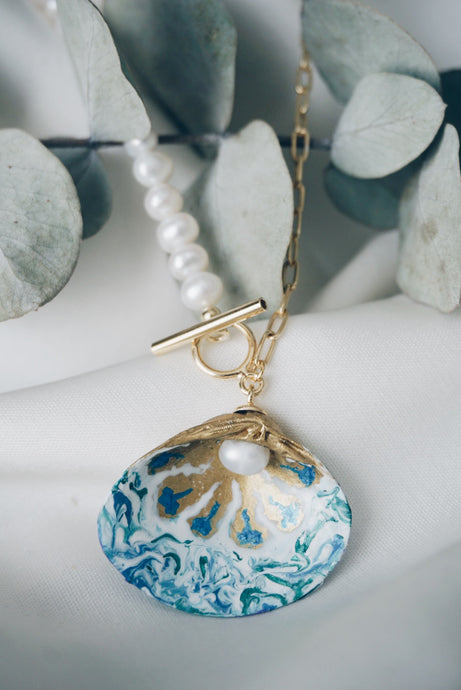 Blue seashell chain  necklace