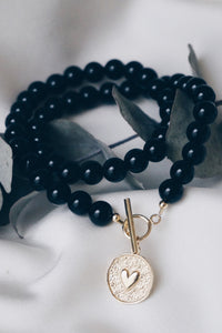 Onyx toggle heart necklace