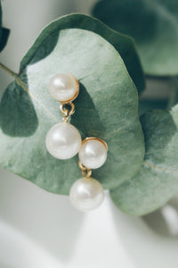 Double delicate pearl earrings