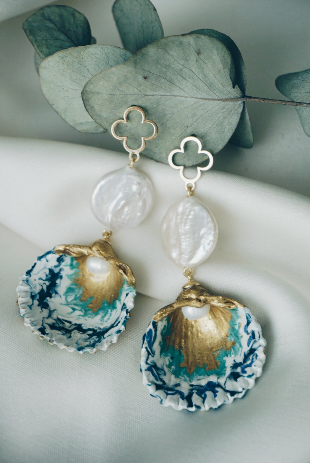 Blue spring seashell earrings