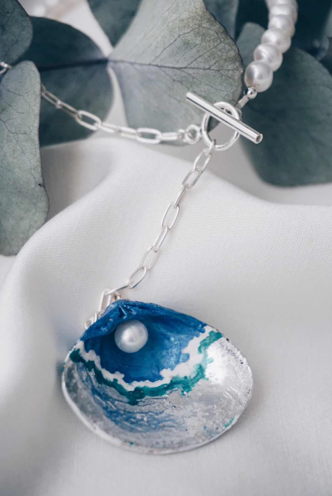Matera silver seashell pearl necklace