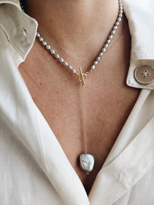 Grey amber pearl necklace