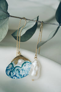 Blue chain sea snail earrings