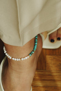 Turquoise pearl ankle bracelet