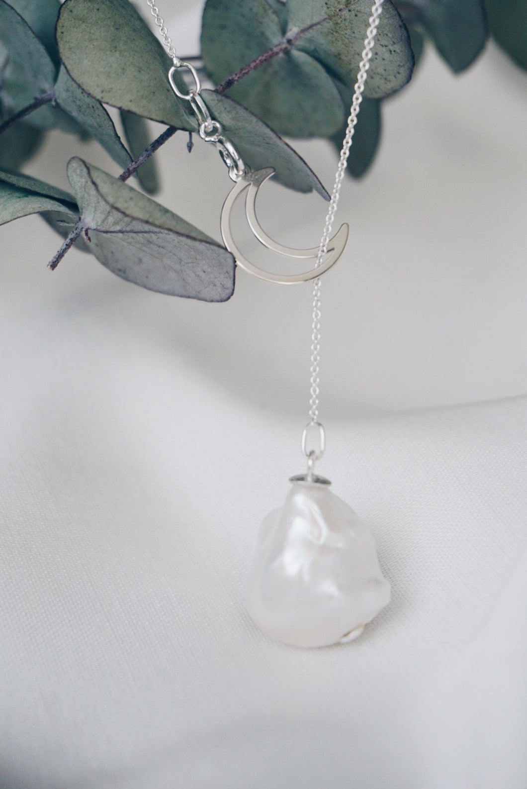 Silver moon baroque pearl necklace