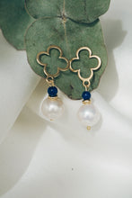 Lapis pearl clover earrings