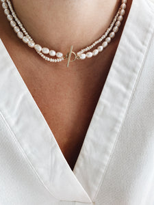 Double pearl toggle necklace